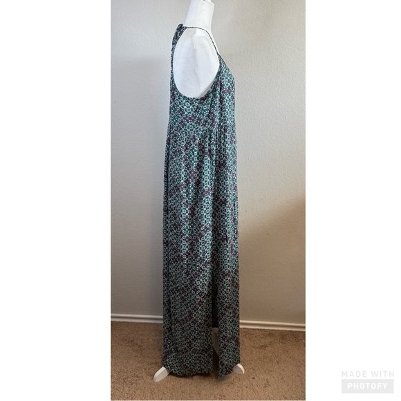 Roxy Start Something Green Pink Strappy Maxi Dress Lightweight Boho Tie Back XL - Picture 8 of 15